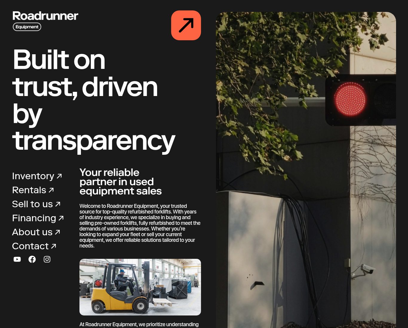 Roadrunner Equipment homepage: Built on trust, driven by transparency